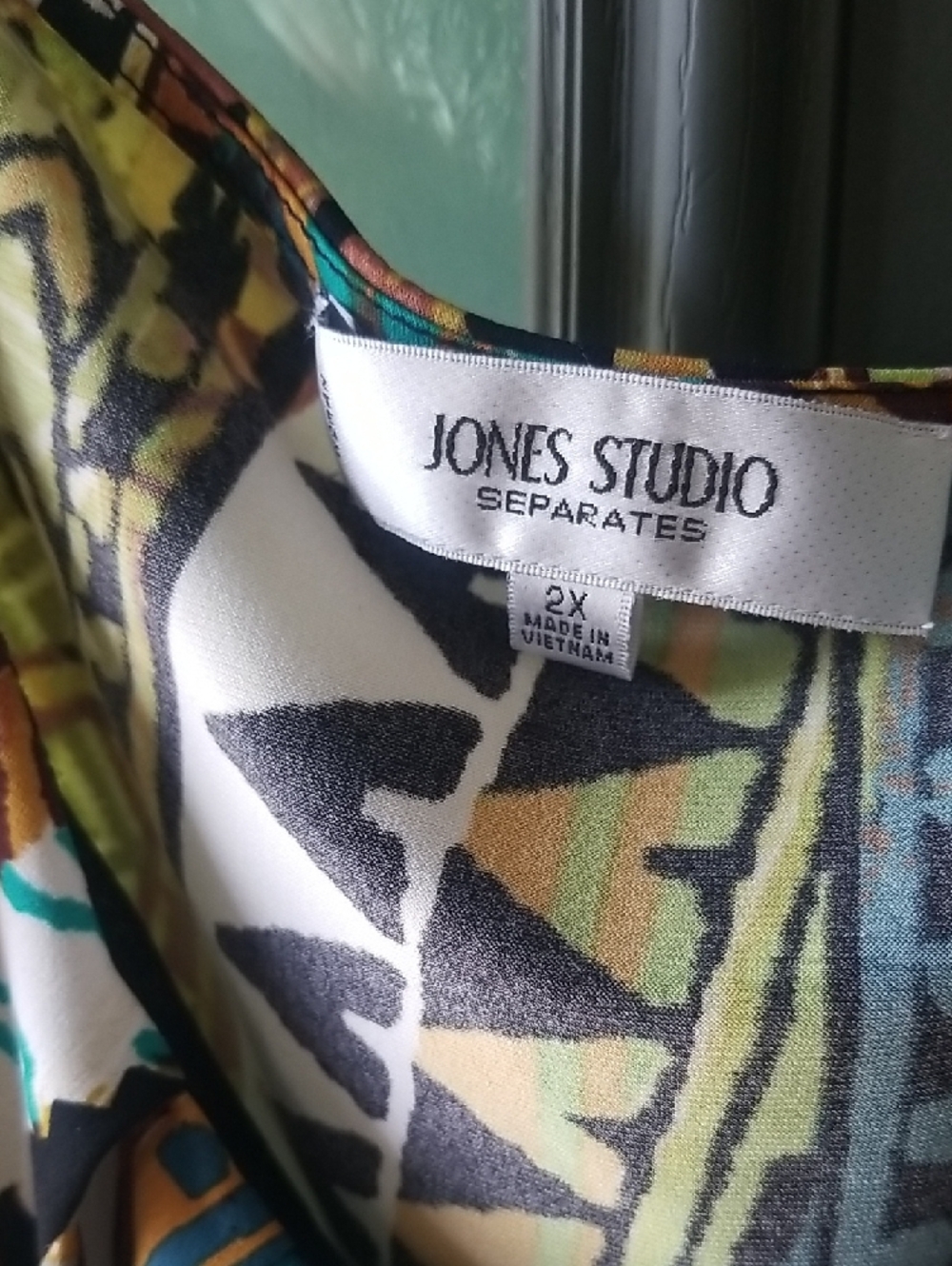 Jones Studio Multicolor Printed Sleeveless Tank Top - Green/Brown/Yellow - Picture 3 of 5